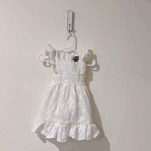 • Elestory • Girls Flutter Sleeve Floral Embroidered Dress White / Cream 12-18